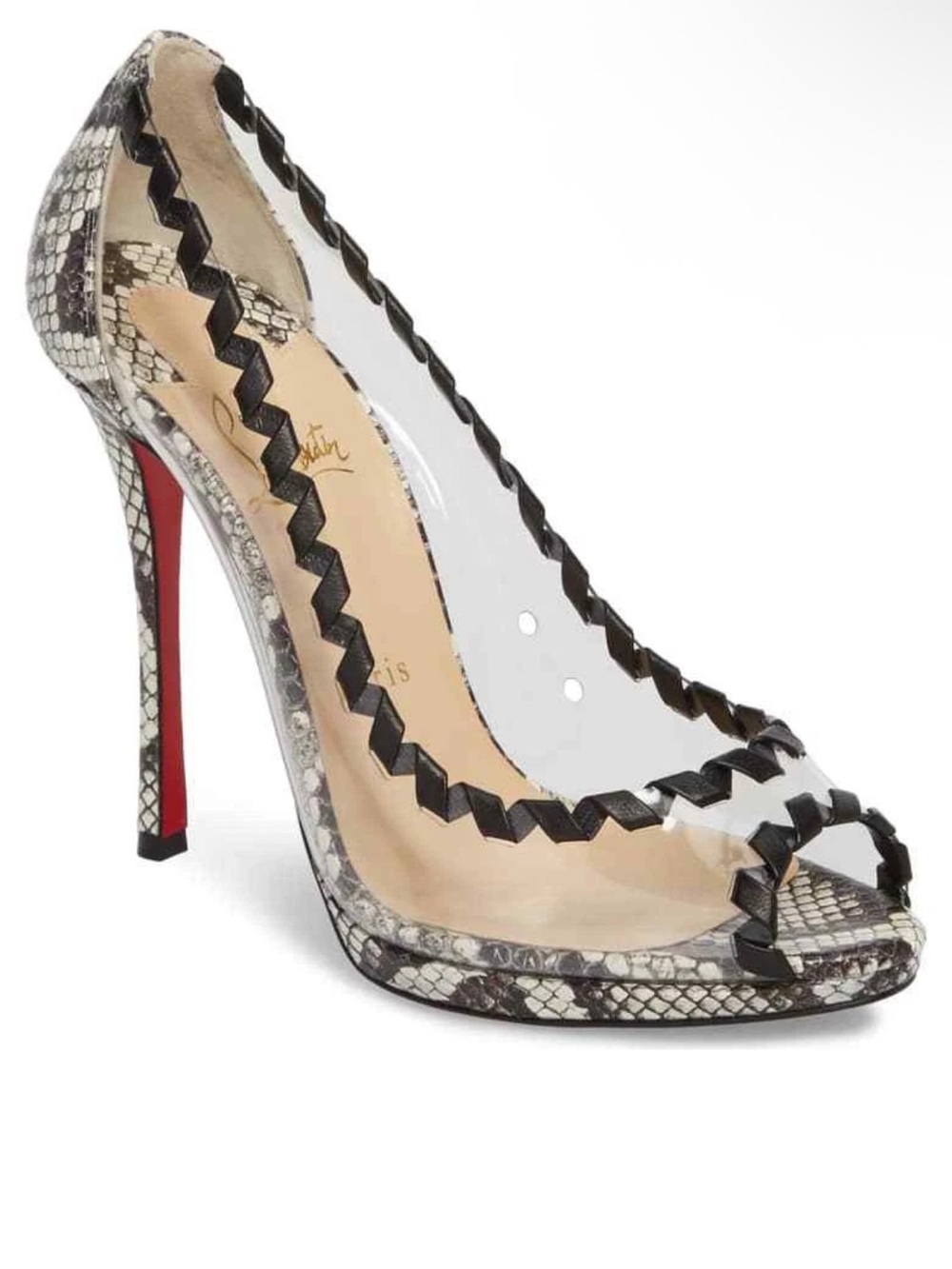 Christian Louboutin Hargaret Genuine Snakeskin Open Toe Heel Pump Shoe 38 - 7 US